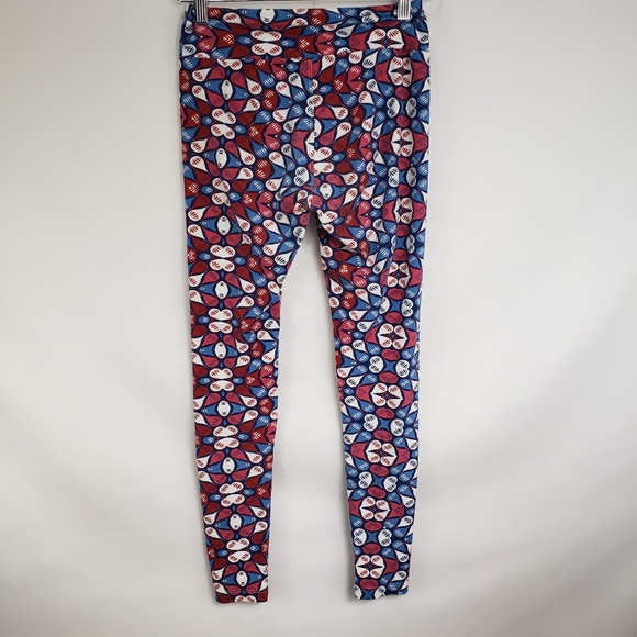 LuLaRoe Blue Pink Teardrop Leggings - Picture 3 of 4